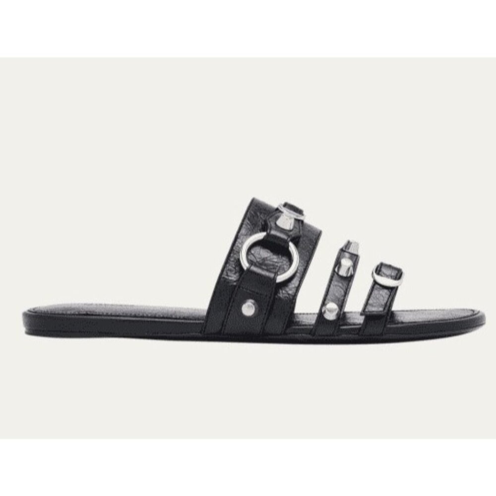 BALENCIAGA City Leather Triple-Band Slide Sandals size 38 NWOB